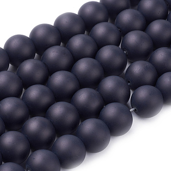 Frosted Glass Bead Strands, Round, Black, 12mm, Hole: 1.3~1.6mm, about 70pcs/strand, 31.4 inch