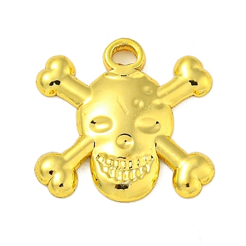 304 Stainless Steel Pendants, Skull Charm, Real 18K Gold Plated, 14.5x15x2mm, Hole: 1.6mm