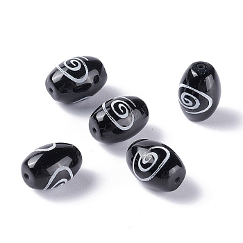 Tibetan Style dZi Beads, Natural Agate Beads, Dyed & Heated, Oval, Void Pattern, 13.5x10mm, Hole: 1.2mm