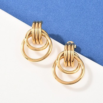 304 Stainless Steel Twist Ring Stud Earrings, Manual Polishing, Ion Plating(IP), Real 18K Gold Plated, 27x19mm