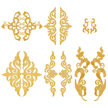 12Pcs 6 Style Auspicious Cloud Computerized Embroidery Cloth Iron on/Sew on Patches, Costume Accessories, Metallic Appliques, Gold, 47~336x103~309x0.9~1mm, 2pcs/style