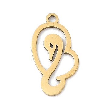 201 Stainless Steel Pendants, Swan Charms, Real 18K Gold Plated, 18x10x1mm, Hole: 1.4mm