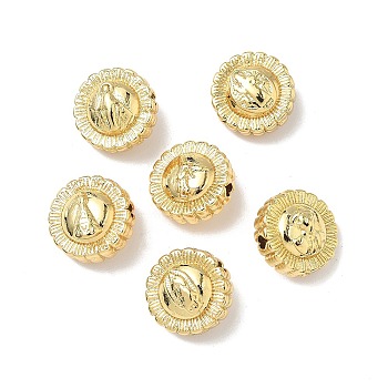 Brass Beads, Flat Round, Lead Free & Cadmium Free, Long-Lasting Plated, Real 18K Gold Plated, 12.5x7~8.5mm, Hole: 1.8mm