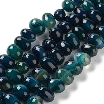 Natural Agate Beads Strands, Dyed & Heated, Egg, Prussian Blue, 12~14x9~10mm, Hole: 1.4mm, about 19~20pcs/strand, 7.48 inch(19cm)