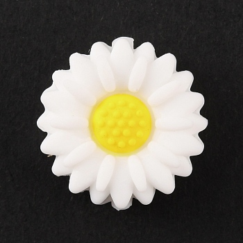 Silicone Beads, DIY Nursing Necklaces and Bracelets Making, Chewing Pendants For Teethers, Daisy, White, 19.5x8mm, Hole: 2mm