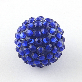 Transparent Resin Rhinestone Graduated Beads, with UV Plating Acrylic Round Beads Inside, Blue, 14mm, Hole: 2~2.5mm