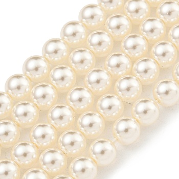 Glass Pearl Beads Strands, Round, Bisque, 4mm, Hole: 0.5mm, about 100pcs/strand, 15.55''(39.5cm)