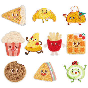 Food Computerized Embroidery Cloth Self Adhesive Patches, Costume Accessories, Mixed Shapes, Mixed Color, 47~80x60~79x3.5~4mm, 10pcs/bag, 1 bag/box