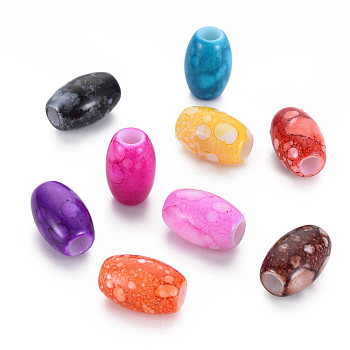 Baking Paint Opaque Acrylic European Beads, Large Hole Beads, Barrel, Mixed Color, 10.5x16mm, Hole: 4.5mm, about 490pcs/500g