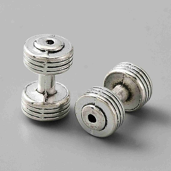 Alloy Beads, Dumbbell, Antique Silver, 18x10.5mm, Hole: 1.8mm