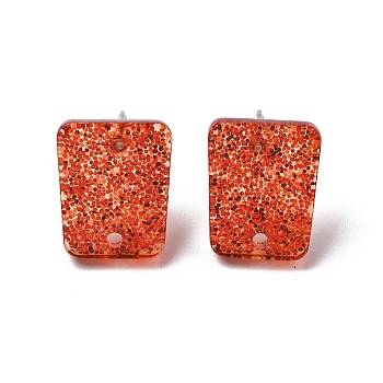 Acrylic Earring Findings, Trapezoid, with 304 Stainless Steel Pins & Paillette, Red, 14.5x12x2mm, Hole: 1.6mm