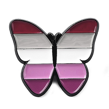 Lesbian Pride Rainbow Theme Enamel Pins, Black Zinc Alloy Brooch for Women, Butterfly, 27x30x1.5mm