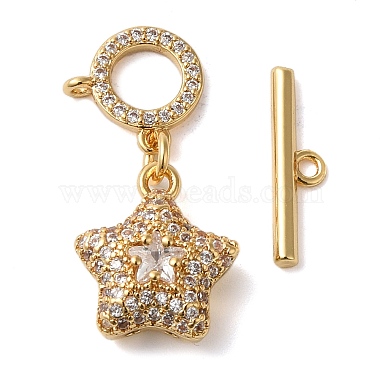 Brass Micro Pave Clear Cubic Zirconia Toggle Clasps(KK-N254-81G)-2