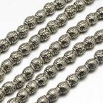Tibetan Style Drum Alloy Bead Strands, Lead Free & Cadmium Free & Nickel Free, Antique Silver, 6x6mm, Hole: 2mm, about 34pcs/strand, 8 inch(TIBEB-O007-11-NR)