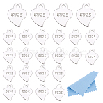 24Pcs 925 Sterling Silver Chain Extender Drop, Chain Tabs, Heart Charms, with S925 Stamp and Suede Fabric Square Silver Polishing Cloth, Silver, 7x5x0.5mm, Hole: 0.9mm(STER-HY0001-15)
