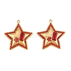 304 Stainless Steel Rhinestone Pendants, Star with Rectangle Charms, Ion Plating(IP), Real 18K Gold Plated, Light Siam, 23x21x3.5mm, Hole: 1.4mm(SA-CBADC81-02G-01)