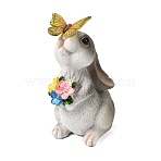 Resin Rabbit with Butterfly & Flowers Figurine Display Decorations, for Home Office Garden Decoration, Light Grey, 148x113x215mm(DJEW-G051-02)