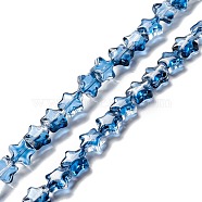 Transparent Glass Beads Strand, Star, Prussian Blue, 8~8.5x8~8.5x3.5~4mm, Hole: 1mm, about 50pcs/strand, 14.25~15.35 inch(36.2~39cm)(GLAA-F112-02H)