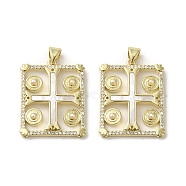 Brass Pave Shell Pendants, Religion Cross Charms with ABS Imitation Pearl, Real 18K Gold Plated, Rectangle, 27x21x3mm, Hole: 3.5x4mm(KK-I708-17C-G)