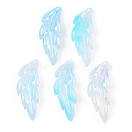 Transparent Acrylic Pendants, AB Color Plated, Feather Charm, Light Sky Blue, 40x14.5x5mm, Hole: 1.5mm, about 450pcs/500g(TACR-TAC0005-03B)