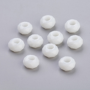 Glass European Beads, Large Hole Beads, No Metal Core, Faceted Rondelle, White, about 14mm in diameter, 8mm thick, hole: 5mm(X-N0ZTF071-1)