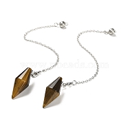 Natural Tiger Eye Pointed Dowsing Pendulums, Bullet Charm, with Rack Plating Brass Chain & Lobster Claw Clasps, Lead Free & Cadmium Free, 226~230mm, Hole: 2.5mm(G-F763-05P-07)