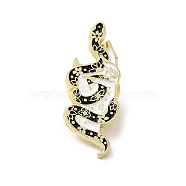 Snake & Flower Enamel Pins, Totem Badge, Golden Alloy Brooch for Backpack Clothes, Black, 30.5x12x1.5mm(JEWB-P030-D03)