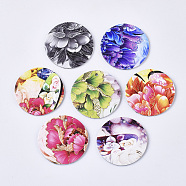 PU Leather Pendants, Double-Sided Flower Pattern, Flat Round, Mixed Color, 40.5x1.5mm, Hole: 2mm(FIND-T059-004)