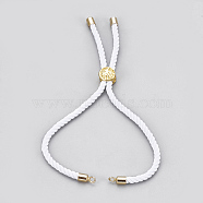 Cotton Cord Bracelet Making, with Brass Findings, Flat Round with Tree of Life, Real 18K Gold Plated, White, 8-5/8 inch(22cm), Hole: 2mm(KK-F758-03L-G)