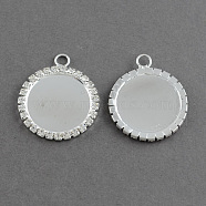 Brass Rhinestone Pendant Cabochon Settings, Picture Memory Frame Pendants, Flat Round, Silver Color Plated Metal Color, Crystal, Tray: 25mm, 37x31.5x3mm, Hole: 4mm(RB-R006-03)