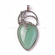 Natural Green Aventurine Pendants, with Brass Findings, teardrop, Antique Silver, 52~53x27x10~11mm, Hole: 8x5mm(X-G-I220-G02)