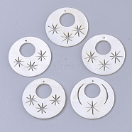 Natural Freshwater Shell Pendants, Flat Round with Star, Creamy White, 30.5x2mm, Hole: 1.2mm(SHEL-T017-02)