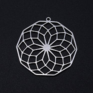 201 Stainless Steel Filigree Charms, polygon with Flower, Stainless Steel Color, 35.5x34.5x1mm, Hole: 1.6mm(STAS-T049-T693-1)