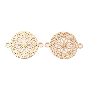 Long-Lasting Plated Brass Connector Charms, Hollow Flat Round Links with Flower, Light Gold, 12x15x0.3mm, Hole: 1.4mm(KK-K336-18KCG)