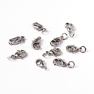 Brass Lobster Claw Clasps with Jump Rings, Lead Free & Nickel Free, Platinum, 10x5.5~6mm, Hole: 2mm(EC901-NFLFP)