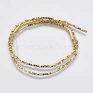Electroplate Non-magnetic Synthetic Hematite Bead Strands, Faceted, Cube, Golden Plated, 1.5x1.5x1.5mm, Hole: 0.2mm, about 244pcs/strand, 15.9 inch(G-K237-08P)