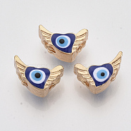 Light Gold Tone Alloy Beads, with Enamel, Heart and Evil Eye, Blue, 10x16x9mm, Hole: 3mm(PALLOY-T072-028LG)