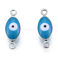 304 Stainless Steel Enamel Connector Charms, Stainless Steel Color, Horse Eye, Steel Blue, 14.5x5x3mm, Hole: 1.2mm(STAS-N092-179G)