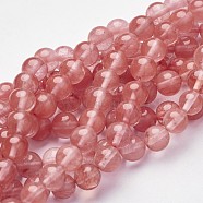 Cherry Quartz Glass Beads Strands, Round, Salmon, 8mm, Hole: 1mm, about 46pcs/strand, 15.2 inch(X-Z0ND1013)