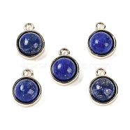 Natural Lapis Lazuli Pendants, with GoldenTone Rack Plating Brass, Flat Round, 9.8x7.5x4.3mm, Hole: 1.2mm(G-K372-03G-09)