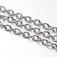 Lead Free & Nickel Free Iron Cable Chains, Unwelded, with Spool, Oval, Platinum Color, 6.2x4.5x1.2mm, about 164.04 Feet(50m)/roll(CHT030Y-N)