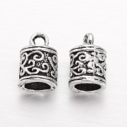 Tibetan Style Alloy Cord Ends, End Caps, Column, Antique Silver, 13x8mm, Hole: 2mm, 5.5mm inner diameter(PALLOY-L166-08AS)
