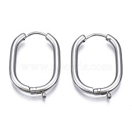 316 Surgical Stainless Steel Hoop Earrings Findings, with Vertical Loop, Oval, Stainless Steel Color, 25x17x2mm, Hole: 1mm, Pin: 0.8mm(STAS-N097-055P)