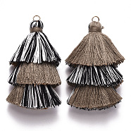 Cotton Tassel Big Pendant Decorations, with Light Gold Plated Iron Jump Rings, Camel, 70~75x22~30x22~30mm, Hole: 4.5mm(FIND-N051-004L)