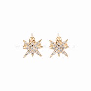 Brass Micro Pave Clear Cubic Zirconia Stud Earring Findings, for Half Drilled Beads, Nickel Free, Star, Real 18K Gold Plated, 10x10mm, Pin: 0.7mm, pin: 0.7mm(for half drilled beads)(KK-S364-139)