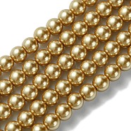 Eco-Friendly Dyed Glass Pearl Beads Strands, Grade A, Round, Cotton Cord Threaded, Gold, 6mm, Hole: 1.2~1.5mm, about 70pcs/strand, 15.7 inch(HY-A008-6mm-RB093)