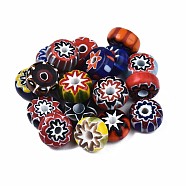 Handmade Millefiori Lampwork Beads, Flat Round, Mixed Color, 12~13x5.5~7mm, Hole: 2~3mm(LAMP-S197-021)