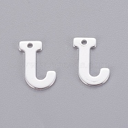 201 Stainless Steel Charms, Letter, Silver Color Plated, Letter.J, 11x8x0.7mm, Hole: 1mm(STAS-L232-007J)