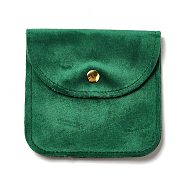 Velvet Jewelry Storage Pouches, Square Jewelry Bags with Golden Tone Snap Fastener, for Earring, Rings Storage, Green, 9.8x9.8x0.75cm(ABAG-C003-02B-03)