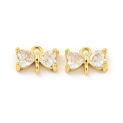 Brass Pave Clear Cubic Zirconia Connector Charms, Bowknot Links, Real 18K Gold Plated, 7x10x3.5mm, Hole: 1.2mm(KK-B096-04G)